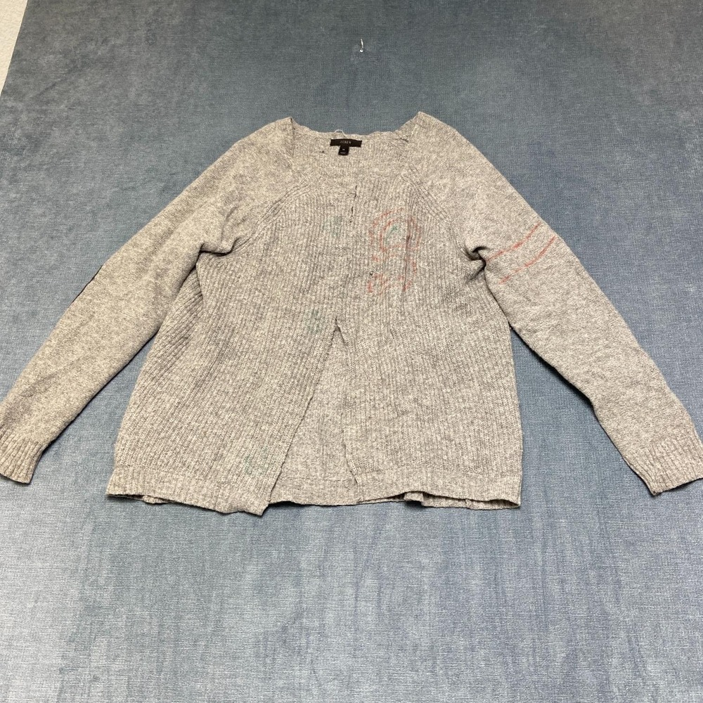 J.Crew Cardigan Sweater Womens Medium Gray Ribbed Knit Patch Sleeve Outdoor